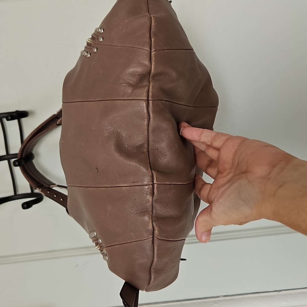 B. makowsky Studded Brown Leather Hobo Bag - Picture 3 of 11
